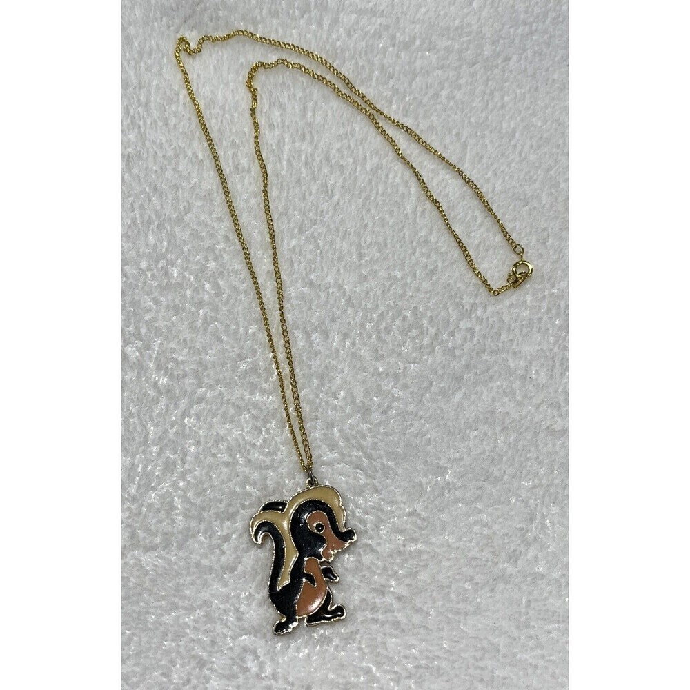 Rafaelian Rare Resin Skunk Pendant Necklace Faux Gold Signed 22”